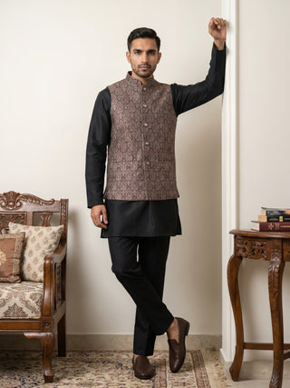 Men Paisley Embroidered Cotton Blend Nehru Jacket Kurta Set