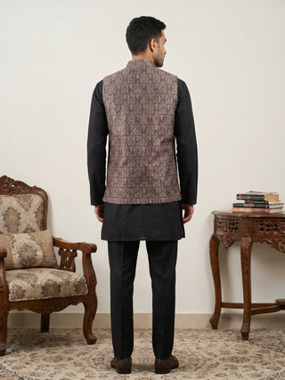 Men Paisley Embroidered Cotton Blend Nehru Jacket Kurta Set