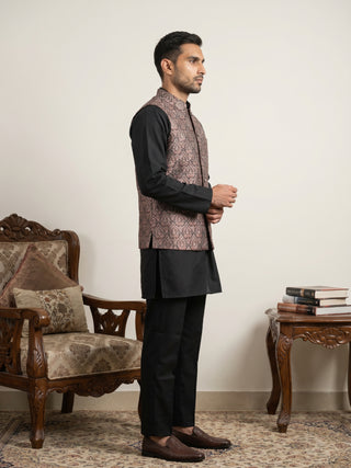 Men Paisley Embroidered Cotton Blend Nehru Jacket Kurta Set