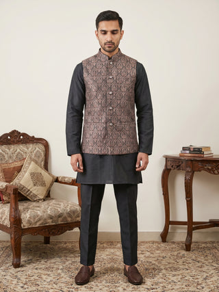 Men Paisley Embroidered Cotton Blend Nehru Jacket Kurta Set
