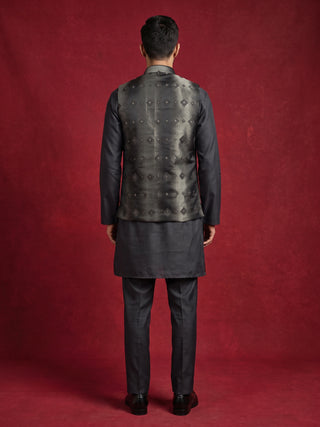 Men's Floral Jacquard Silk Blend Nehru Jacket with Kurta Set