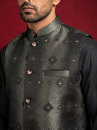 Men's Floral Jacquard Silk Blend Nehru Jacket with Kurta Set