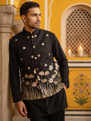 Embroidered Nehru Jacket With Kurta Pyjama Set