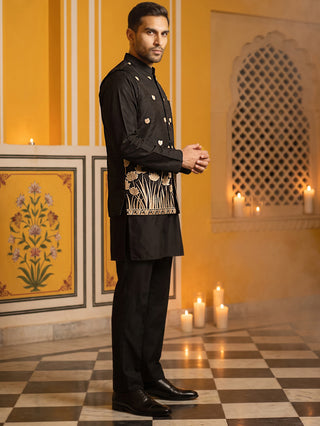 Embroidered Nehru Jacket With Kurta Pyjama Set