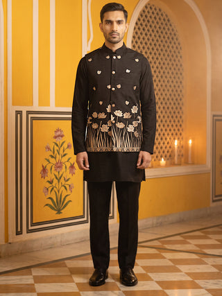 Embroidered Nehru Jacket With Kurta Pyjama Set