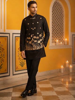 Embroidered Nehru Jacket With Kurta Pyjama Set