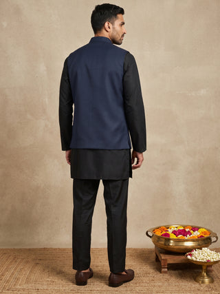 Silk Blend Embroidered Nehru Jacket with Kurta Set