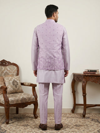 Men Cotton Blend Printed Nehru Jacket Kurta Set