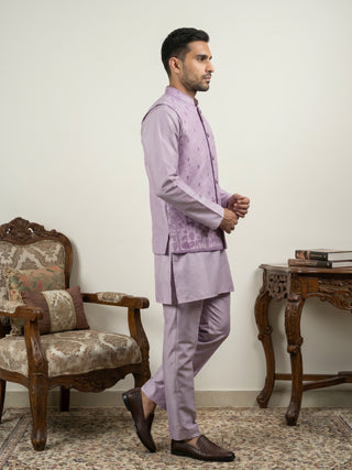 Men Cotton Blend Printed Nehru Jacket Kurta Set