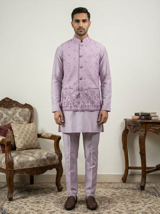 Men Cotton Blend Printed Nehru Jacket Kurta Set