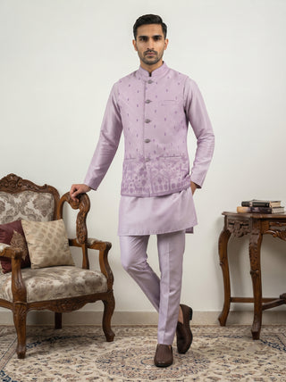 Men Cotton Blend Printed Nehru Jacket Kurta Set