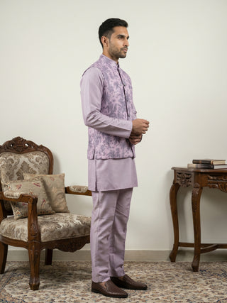 Printed Cotton Blend Nehru Jacket with Kurta & Pyjama Set