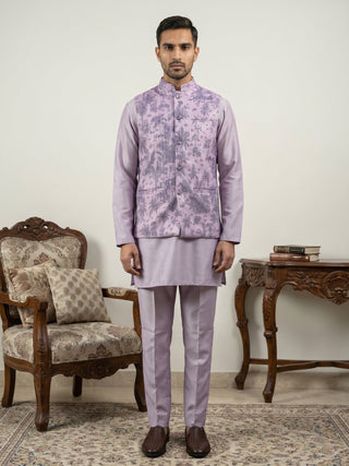 Printed Cotton Blend Nehru Jacket with Kurta & Pyjama Set