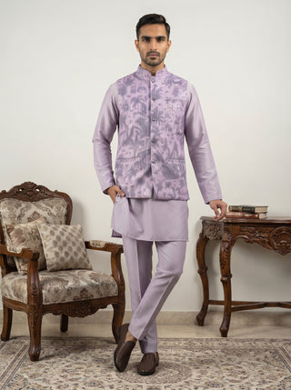 Printed Cotton Blend Nehru Jacket with Kurta & Pyjama Set