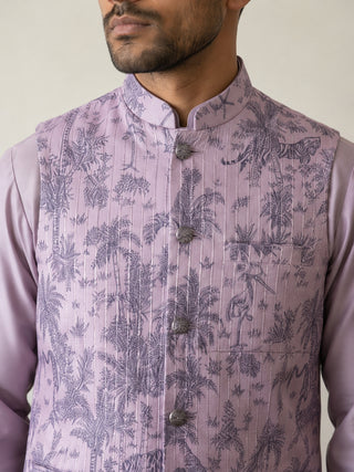 Printed Cotton Blend Nehru Jacket with Kurta & Pyjama Set