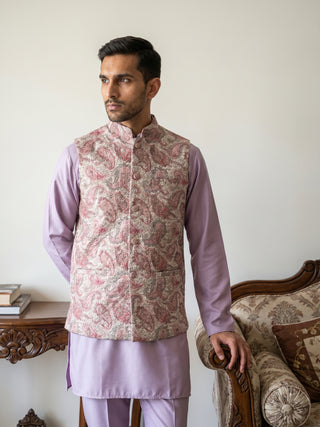 Men Embroidered Ethnic Nehru Jacket with Kurta & Pyjama Set