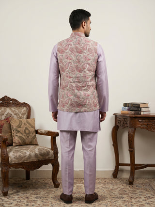 Men Embroidered Ethnic Nehru Jacket with Kurta & Pyjama Set