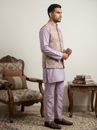 Men Embroidered Ethnic Nehru Jacket with Kurta & Pyjama Set