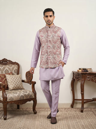 Men Embroidered Ethnic Nehru Jacket with Kurta & Pyjama Set