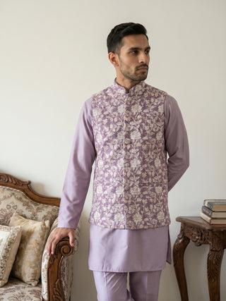 Men Embroidered Ethnic Nehru Jacket with Kurta & Pyjama Set