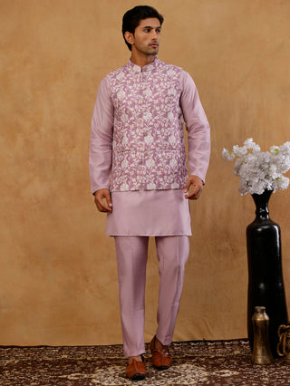 Men Embroidered Ethnic Nehru Jacket with Kurta & Pyjama Set