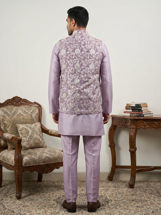 Men Embroidered Ethnic Nehru Jacket with Kurta & Pyjama Set