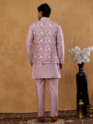 Men Embroidered Ethnic Nehru Jacket with Kurta & Pyjama Set