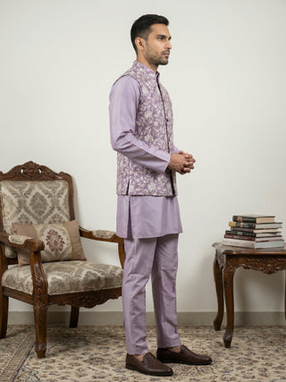 Men Embroidered Ethnic Nehru Jacket with Kurta & Pyjama Set