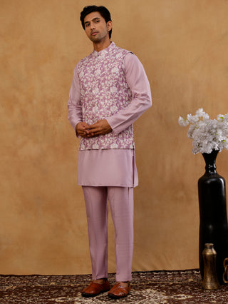 Men Embroidered Ethnic Nehru Jacket with Kurta & Pyjama Set