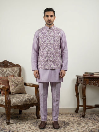 Men Embroidered Ethnic Nehru Jacket with Kurta & Pyjama Set