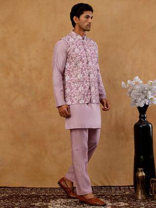 Men Embroidered Ethnic Nehru Jacket with Kurta & Pyjama Set