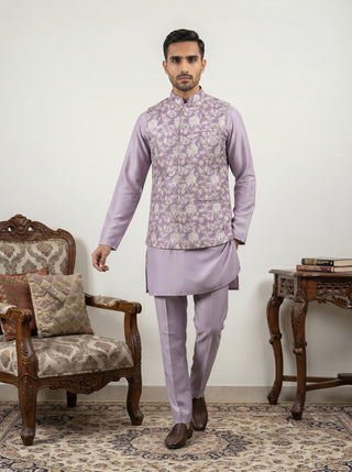 Men Embroidered Ethnic Nehru Jacket with Kurta & Pyjama Set
