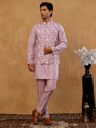 Men Embroidered Ethnic Nehru Jacket with Kurta & Pyjama Set