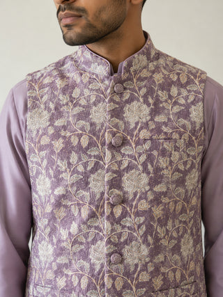 Men Embroidered Ethnic Nehru Jacket with Kurta & Pyjama Set