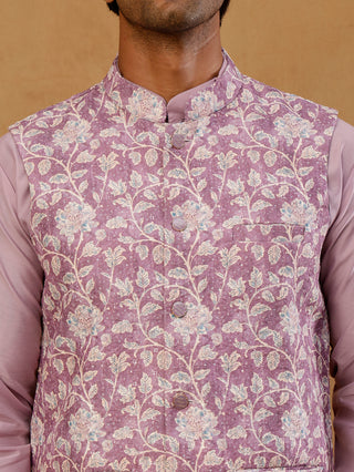 Men Embroidered Ethnic Nehru Jacket with Kurta & Pyjama Set