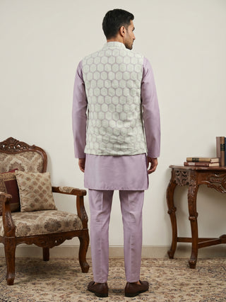 Men Embroidered Cotton Blend Nehru Jacket with Kurta Pyjama Set
