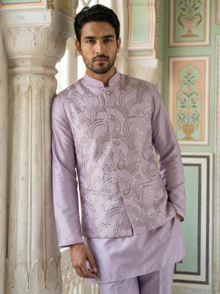 Men's Designer Sequins Nehru Jacket with Kurta Pyjama