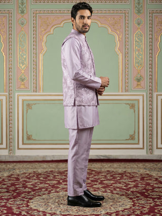 Men's Designer Sequins Nehru Jacket with Kurta Pyjama