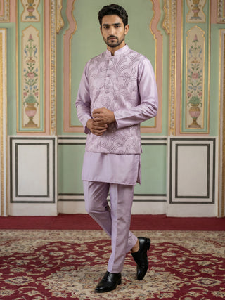 Men's Designer Sequins Nehru Jacket with Kurta Pyjama
