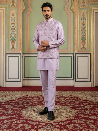Men's Designer Sequins Nehru Jacket with Kurta Pyjama