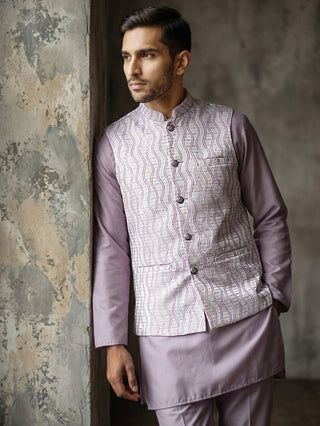 Men Woven Nehru Jacket With Kurta Set