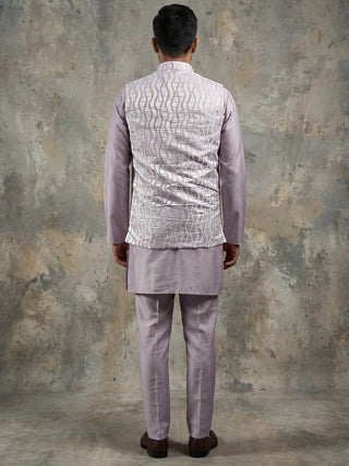 Men Woven Nehru Jacket With Kurta Set