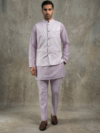 Men Woven Nehru Jacket With Kurta Set