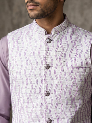 Men Woven Nehru Jacket With Kurta Set