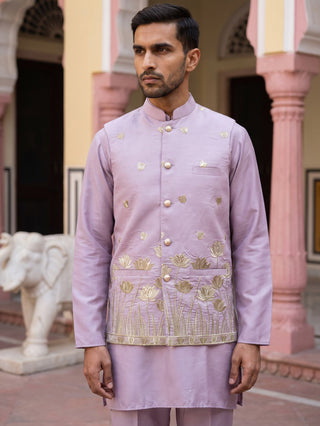 Embroidered Nehru Jacket With Kurta Pyjama Set