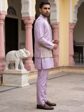 Embroidered Nehru Jacket With Kurta Pyjama Set