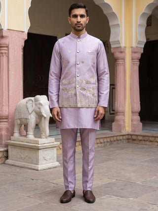 Embroidered Nehru Jacket With Kurta Pyjama Set