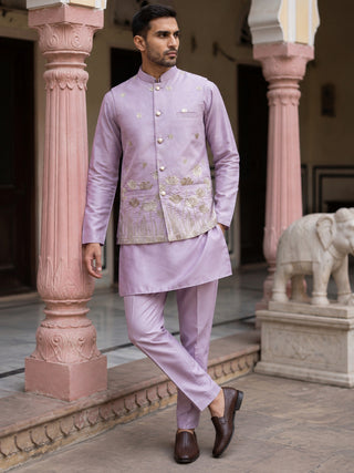 Embroidered Nehru Jacket With Kurta Pyjama Set