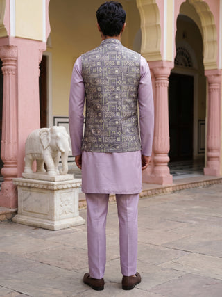 Jacquard Silk Woven Nehru Jacket with Kurta Pyjama Set