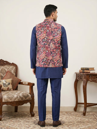 Men Paisley Print Cotton Blend Nehru Jacket with Kurta Set